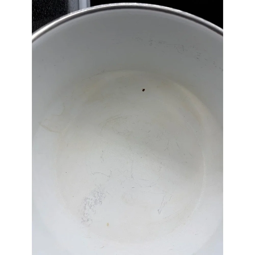 Vintage Enamelware Saucepan with Red Lid‎ Fruit Floral Motif Yellow Pot